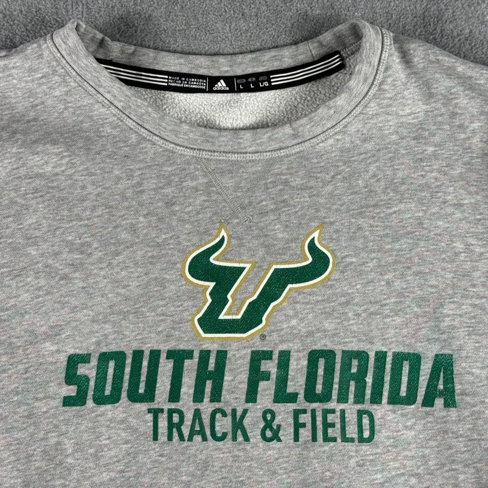 USF Bulls South Florida Pullover Sweatshirt Men's L Gray Adidas Track & Field
